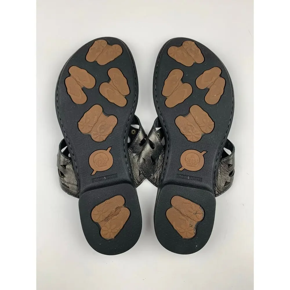 Born Akala Thong Sandals Metallic Pewter Leather Studded Boho Women's 8